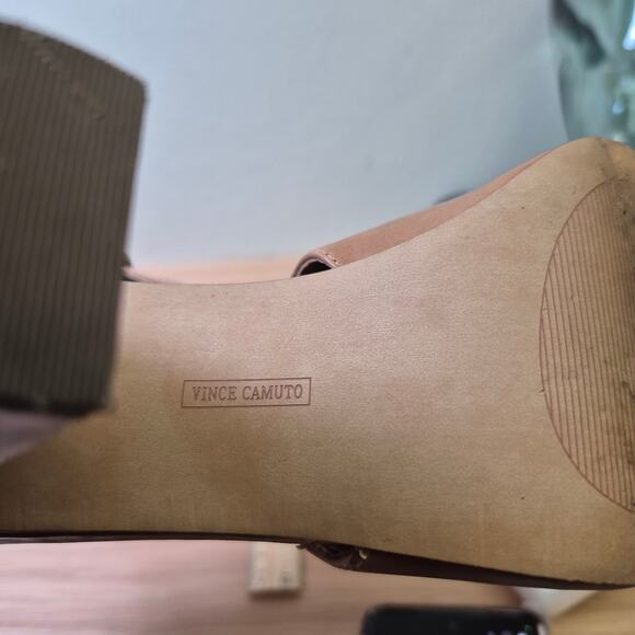 Vince Camuto 9.5‎ Venica Open Toe Heel Bootie Carmel Brown Leather Fall Staple - Picture 10 of 12